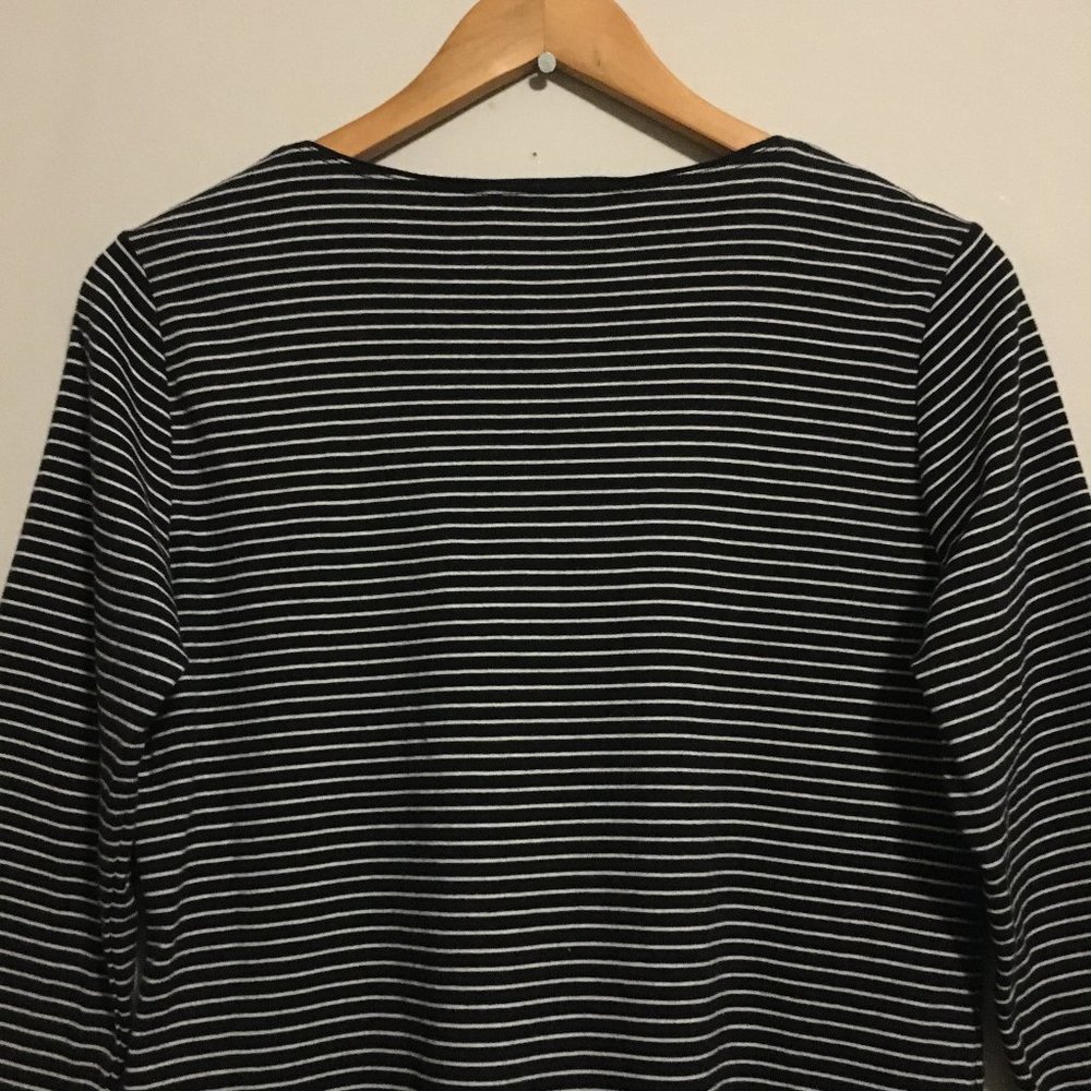 Karen Scott Pinstripe Cotton Jersey Long Sleeve Tee Floral Embroidered French Gi - Picture 7 of 15